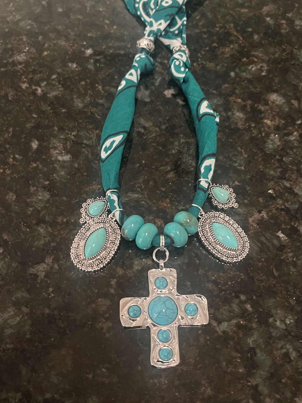 Turquoise Cross Pendant Statement Necklace - Women Jewelry
